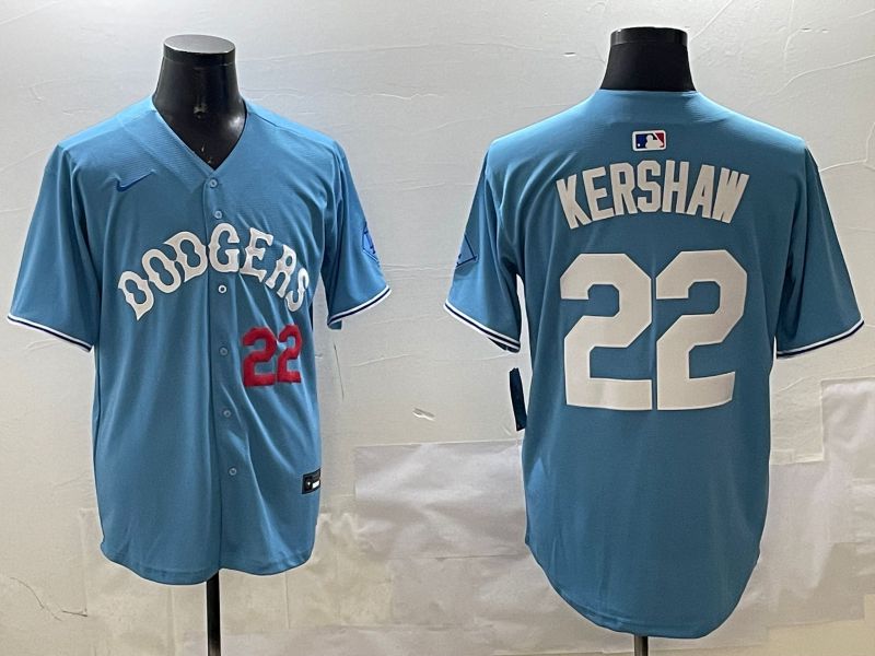 Men Los Angeles Dodgers #22 Kershaw Light Blue Joint Name 2025 Nike MLB Jersey style 9->los angeles dodgers->MLB Jersey